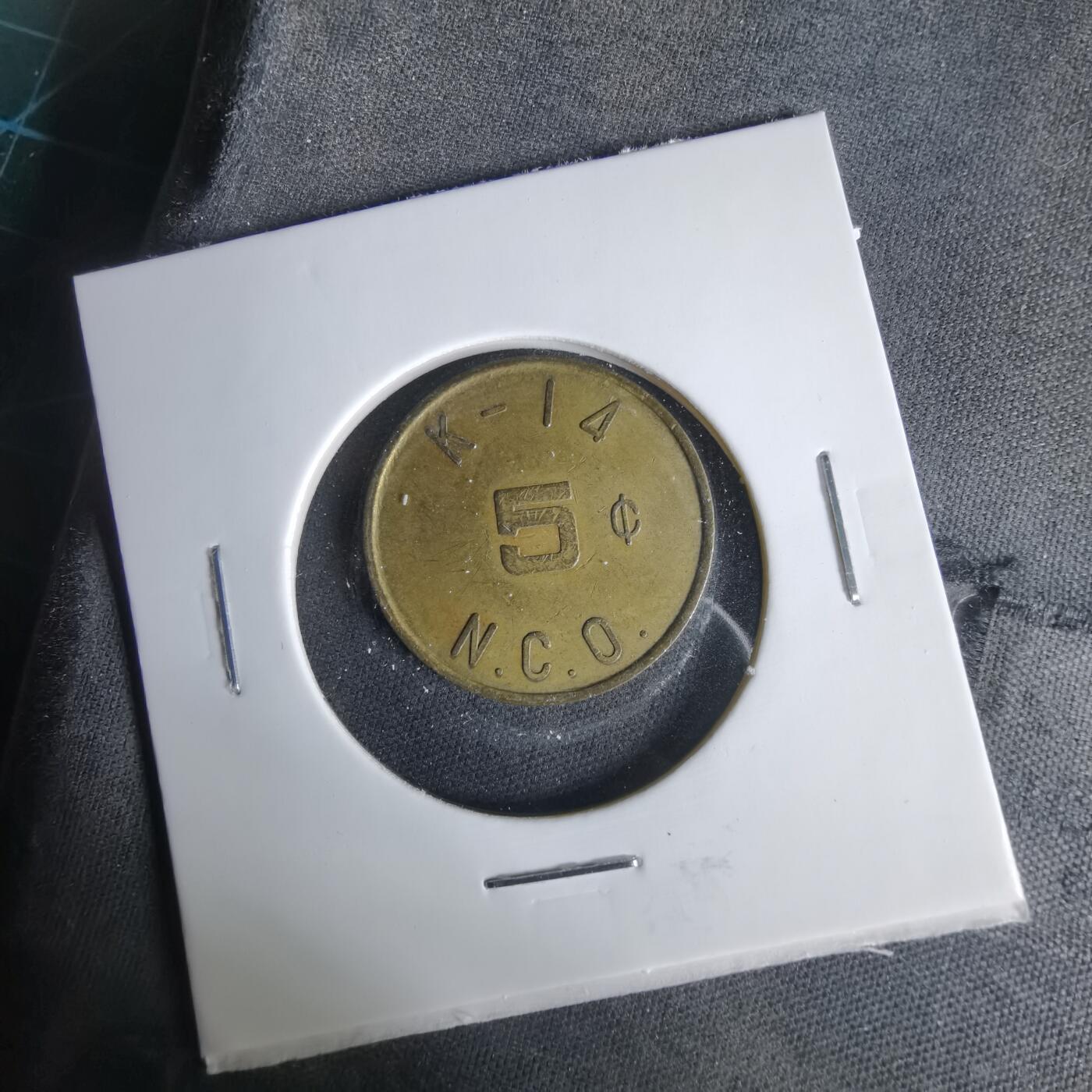 沼泽如烟--第1033场 驻韩美军K-14基地“Rocker Honcho”士官食堂5美分军用代币