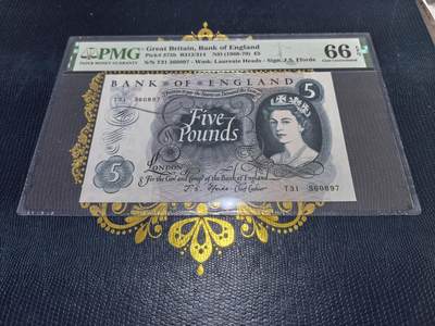 长老汇马年精选第十二场拍卖 - 1966-70英国5英镑纸币，PMG 66