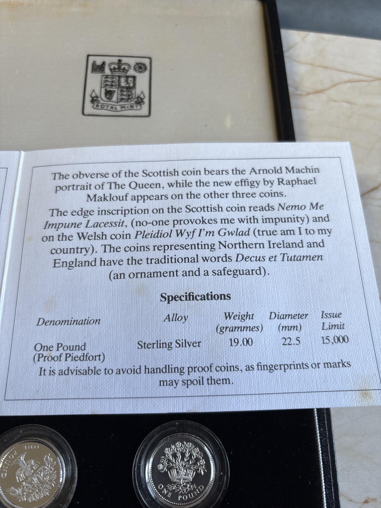 第195期拍卖 英国1984-1987年1英镑精制加厚纪念银币4枚全套，925银，19克*4，发行10000枚