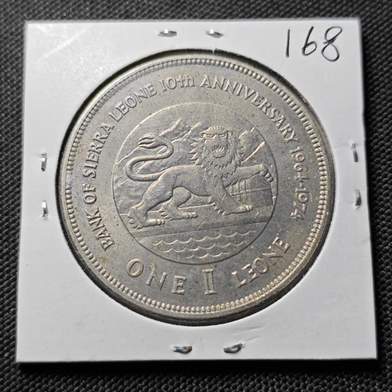 KK钱币收藏小铺   套币专场 2月预留时间 周末发货  塞拉利昂1974年1立昂 中央银行10周年纪念币