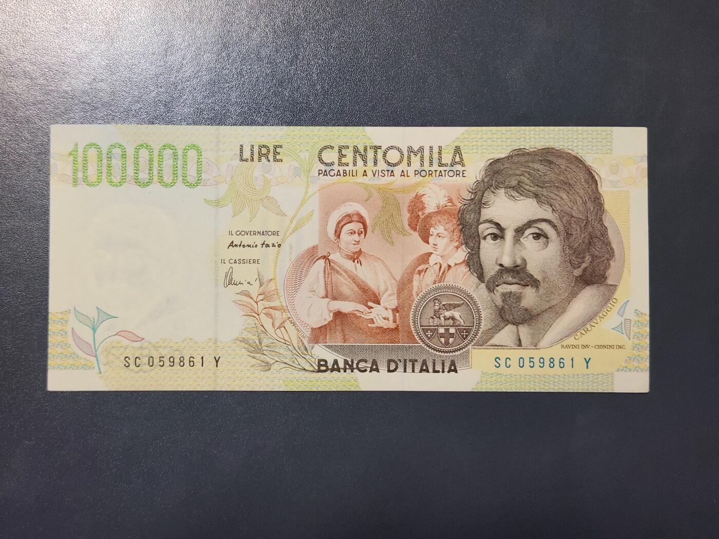 3月21号晚上8点 外国纸币自动截拍第42场 意大利1994年100000里拉10万纸币 近新极美品