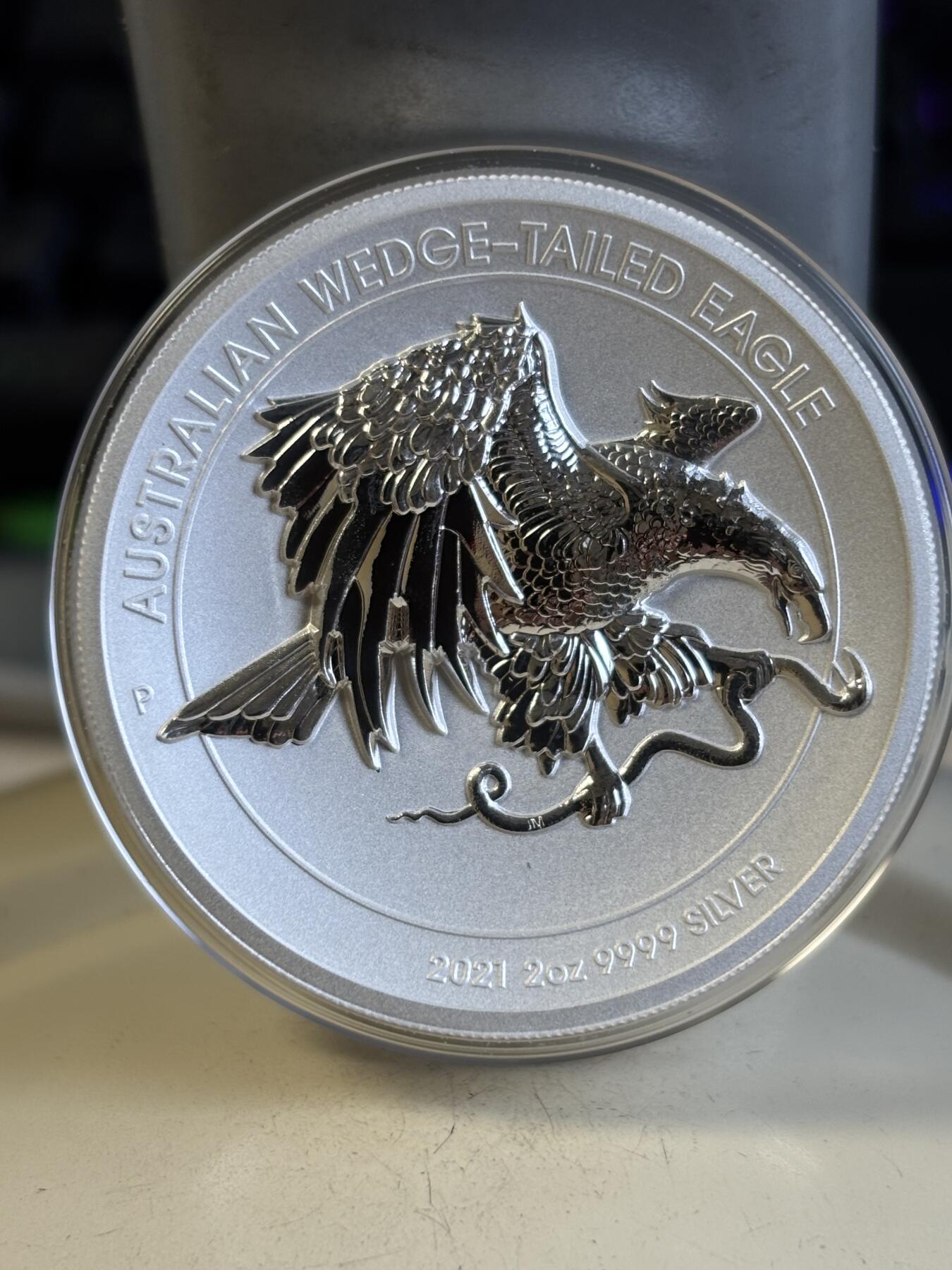 第195期拍卖 澳大利亚2021年楔尾鹰2盎司加厚超高浮雕精制银币，9999银，发行2500枚