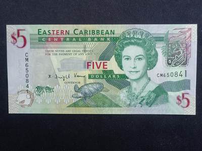 【游宝包邮场】马年第17期 精品单钞场 周日截拍 - 东加勒比-5元【2008年 全新UNC】