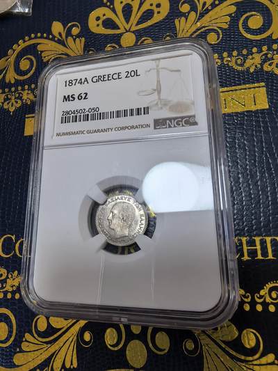 长老汇马年精选第十二场拍卖 - 1874希腊乔治一世20雷普塔银币，NGC MS62，2014HA拍卖64分成交价1200多元