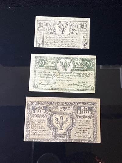 2026年第三十七场(总第二百零六场）德紧纸币特拍场(佣金3%，最低1元) - 奥紧纸币–奥地利上奥地利州明茨巴赫乡（Gemeinde Münzbach, O.Ö.，O.Ö.为Oberösterreich缩写）10、20、50赫勒三枚套票