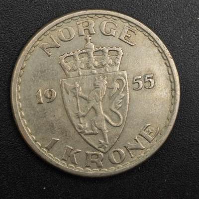 【淘币小摊】实时拍第八百八十一拍   小银币散币场    每周一统一发货 - 挪威1955年1克朗镍币