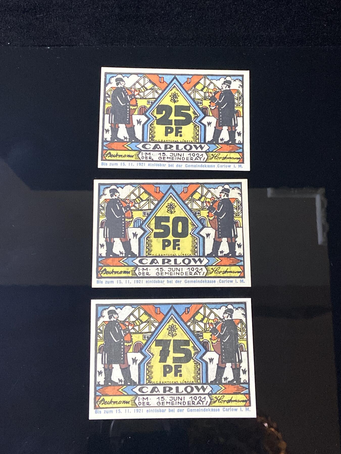 2026年第三十七场(总第二百零六场）德紧纸币特拍场(佣金3%，最低1元) 德紧纸币–德国梅克伦堡-前波美拉尼亚州卡洛夫乡（Gemeinde Carlow i.M.，i.M. 为 in Mecklenburg 缩写）25、50、75芬妮三枚套票