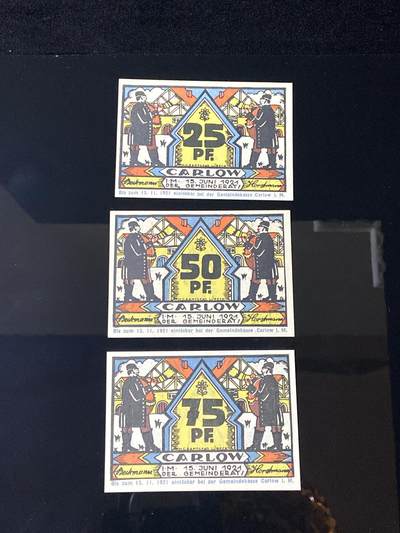 2026年第三十七场(总第二百零六场）德紧纸币特拍场(佣金3%，最低1元) - 德紧纸币–德国梅克伦堡-前波美拉尼亚州卡洛夫乡（Gemeinde Carlow i.M.，i.M. 为 in Mecklenburg 缩写）25、50、75芬妮三枚套票