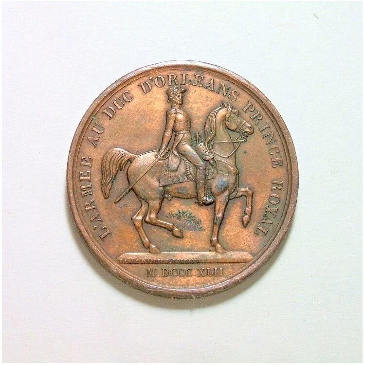 法国1842年 菲利普一世+皇后骑马 高浮雕精制铜章 28MM