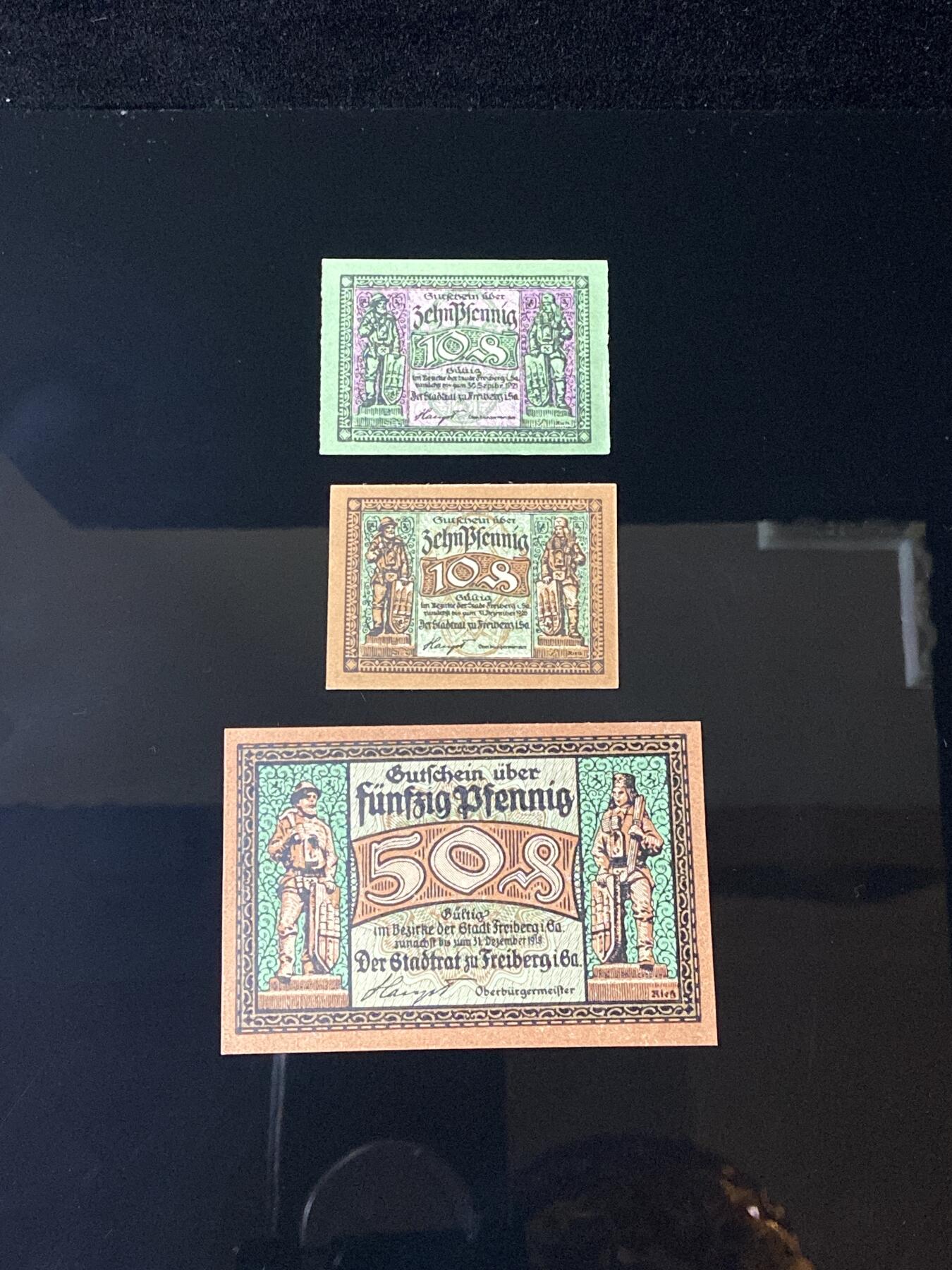 2026年第三十七场(总第二百零六场）德紧纸币特拍场(佣金3%，最低1元) 德紧纸币–德国萨克森州弗赖贝格市（Stadt Freiberg）10(绿版)、10(棕版)、50芬妮三枚套票