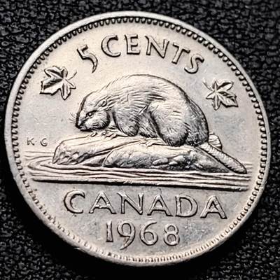 泉币菌-第214场-二月二 龙抬头 专场 拍品多 请提前出价（工作最近较忙 发货不及时，望理解） - 1968年 加拿大5分镍币 伊丽莎白二世女王 21mm