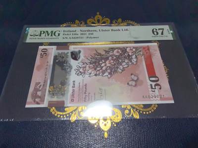 长老汇马年精选第十一场拍卖 - 2021北爱尔兰50镑塑料钞，PMG 67，AA号段