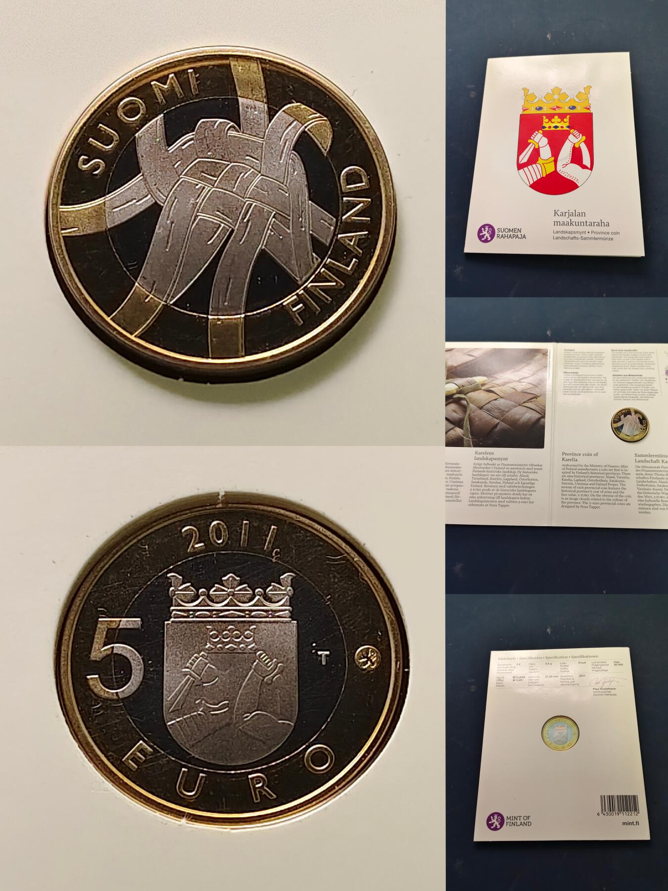 【全场包邮】纯粹捡漏拍515场 芬兰2010-2011年5欧元行政区系列特色手工艺精制纪念币官方卡册装9枚套币