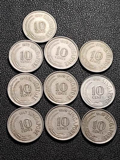 泉币菌-第214场-二月二 龙抬头 专场 拍品多 请提前出价（工作最近较忙 发货不及时，望理解） - 10枚高币值一组 新加坡10仙镍币 海马 混合年份未挑