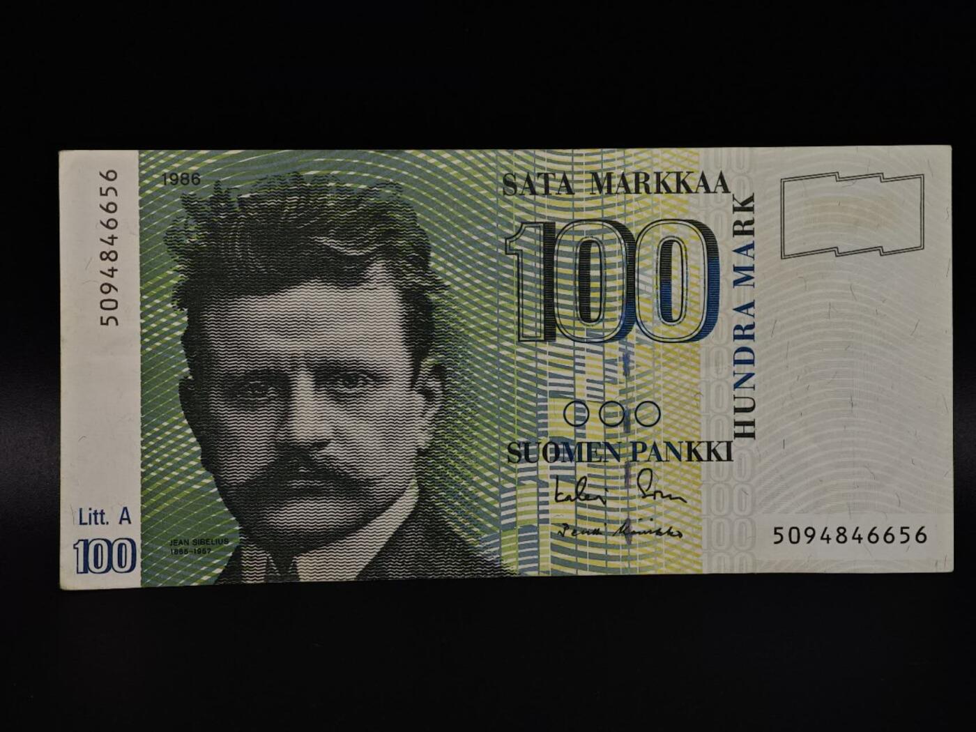  【淘币小摊】限时拍第八百八十二拍   纸币场    每周一统一发货 芬兰1986年100马克纸币【有折】