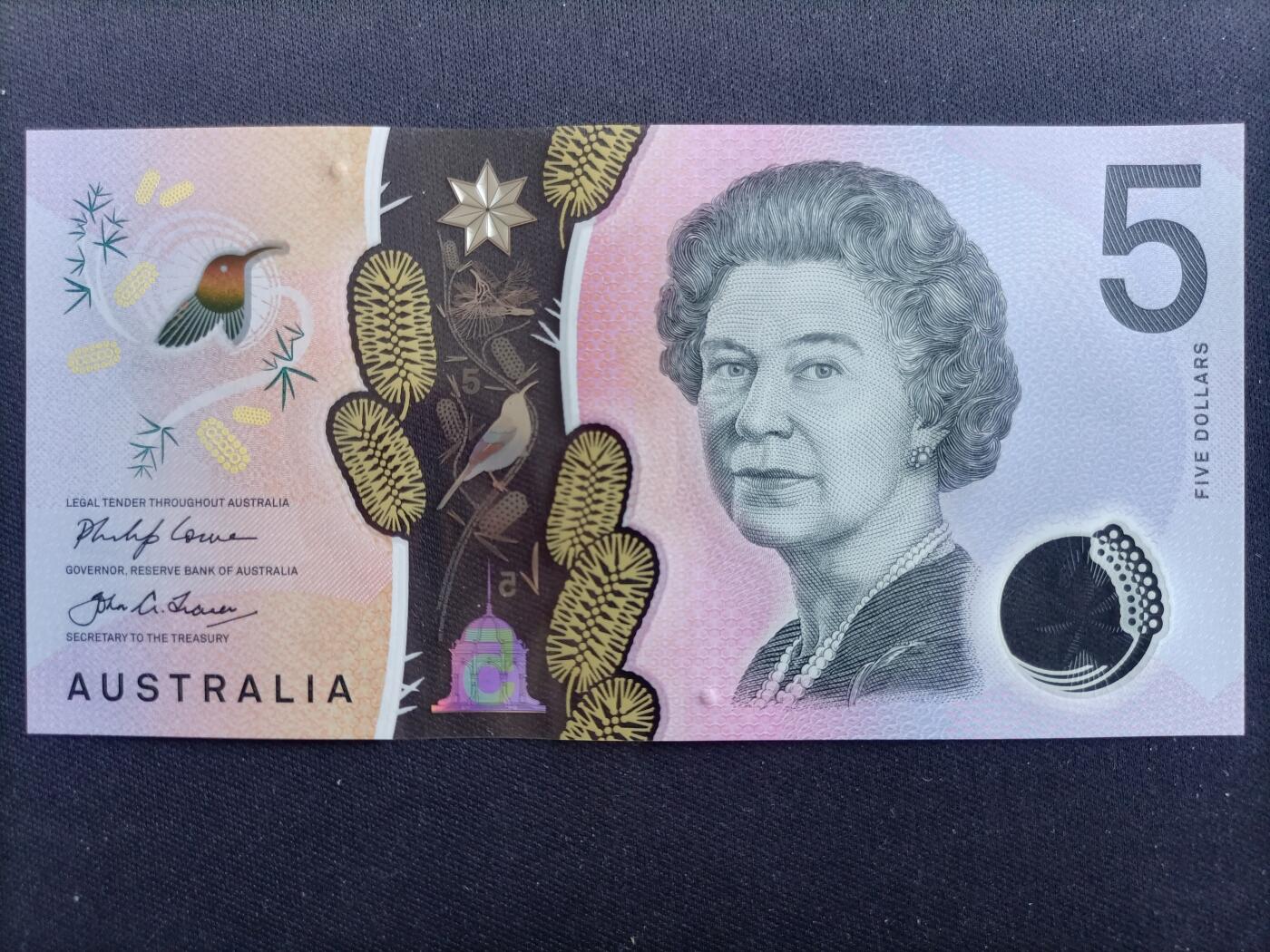 【游宝包邮场】马年第17期 精品单钞场 周日截拍 澳大利亚-5元【2018年 全新UNC】