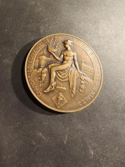 老王徽章第188期 - 法国东比利牛斯省佩皮尼昂商会大铜章     直径41mm    重量32.1g