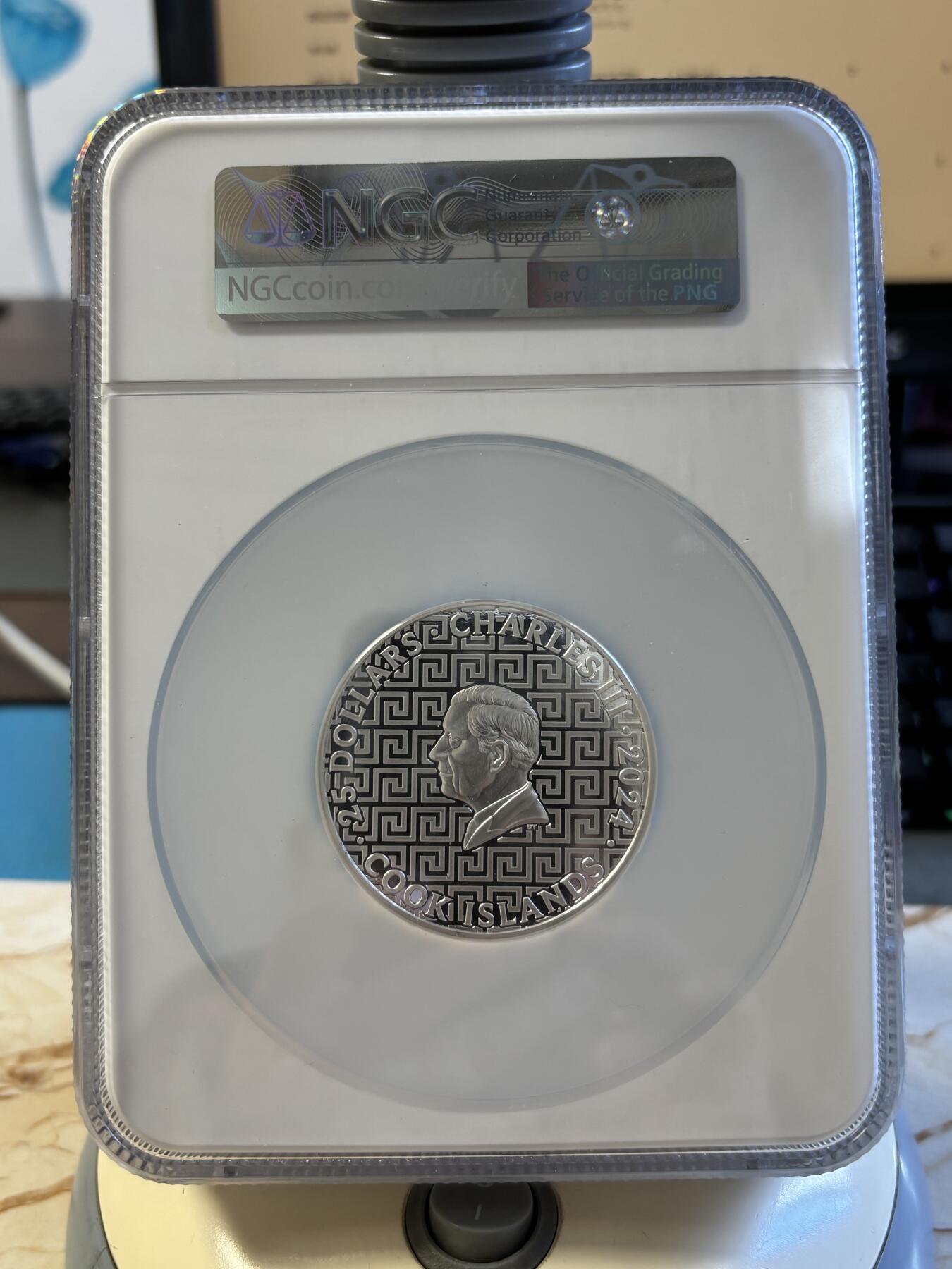 第195期拍卖 库克2024年圣托里尼岛高浮雕5盎司纪念银币NGC-PF70首，999银，发行555枚