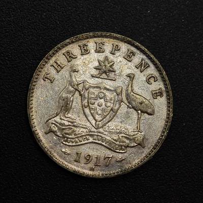 【淘币小摊】实时拍第八百八十一拍   小银币散币场    每周一统一发货 - 澳大利亚1917年乔治五世3便士银币