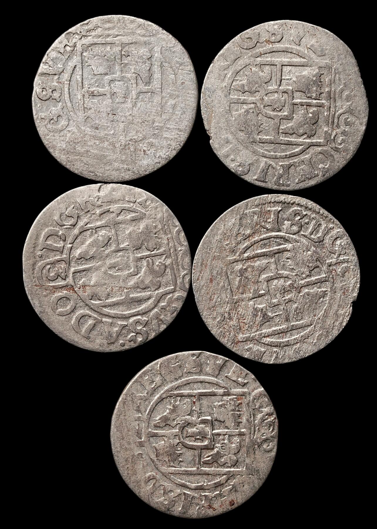 修遠堂世界钱币第108期 1635年瑞典占领埃尔宾1/24泰勒银币5枚，总重4.92g