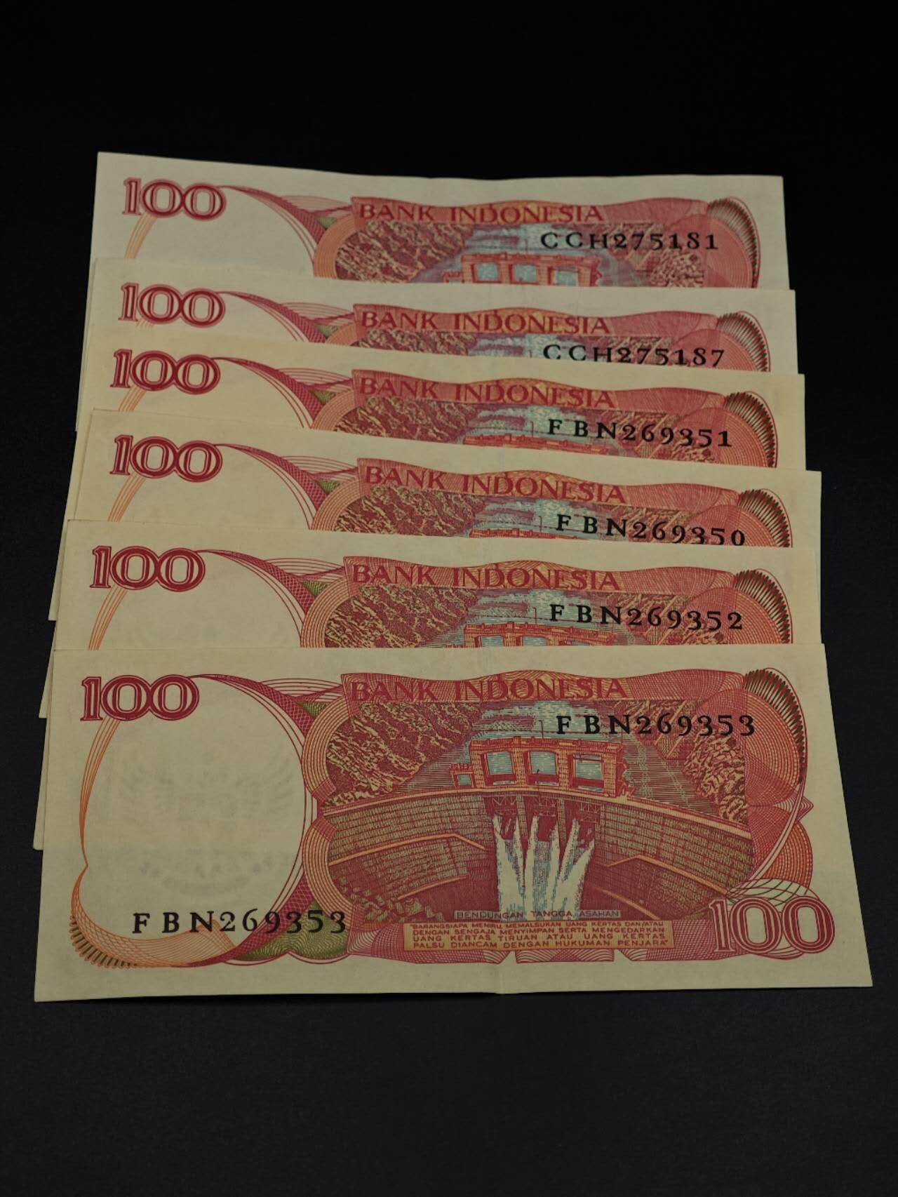  【淘币小摊】限时拍第八百八十二拍   纸币场    每周一统一发货 印尼100卢比纸币6张【有折】