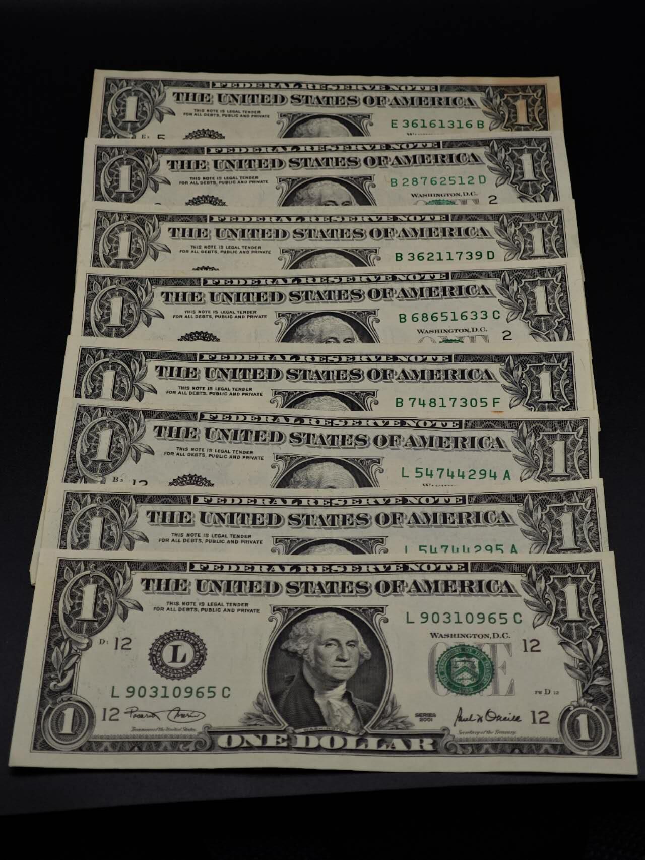  【淘币小摊】限时拍第八百八十二拍   纸币场    每周一统一发货 美国1美元纸币8张【有折】