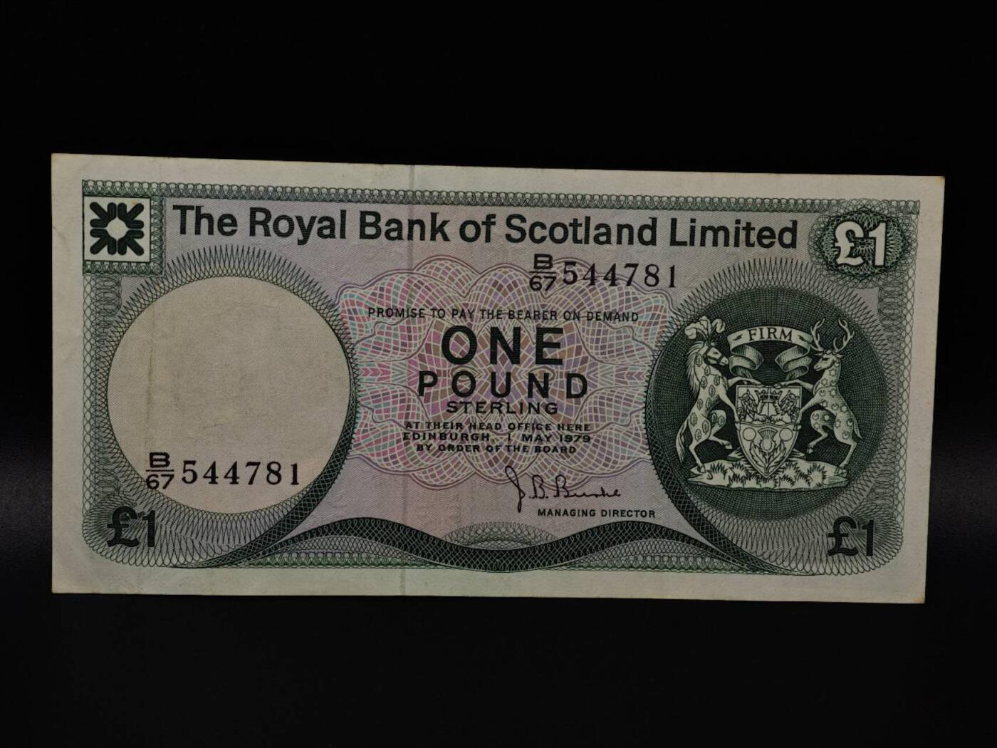  【淘币小摊】限时拍第八百八十二拍   纸币场    每周一统一发货 苏格兰皇家银行1979年1镑纸币【有折】
