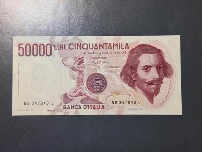 3月21号晚上8点 外国纸币自动截拍第42场 - 意大利1984年50000里拉5万纸币 近新极美品