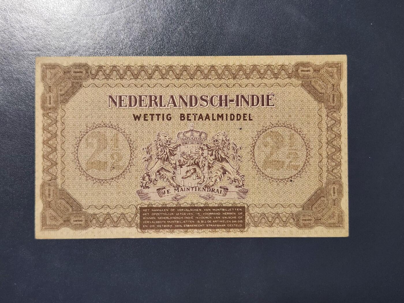 3月21号晚上8点 外国纸币自动截拍第42场 荷属东印度 1940年2.5盾 近新极美品