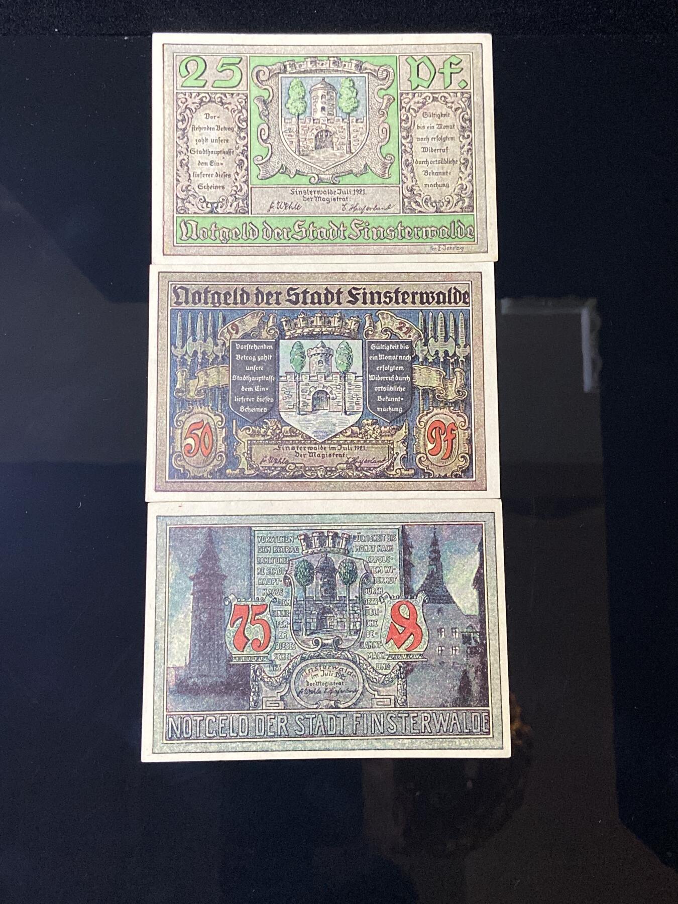 2026年第三十七场(总第二百零六场）德紧纸币特拍场(佣金3%，最低1元) 德紧纸币–德国勃兰登堡州芬斯特瓦尔德市（Stadt Finsterwalde）25、50、75芬妮三枚套票