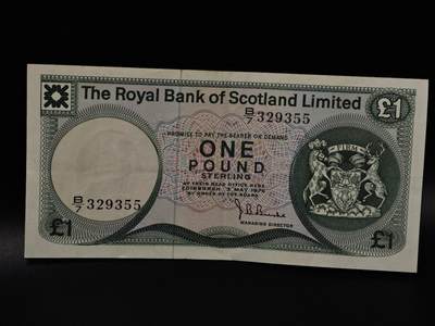  【淘币小摊】限时拍第八百八十二拍   纸币场    每周一统一发货 - 苏格兰皇家银行1976年1镑纸币【有折】