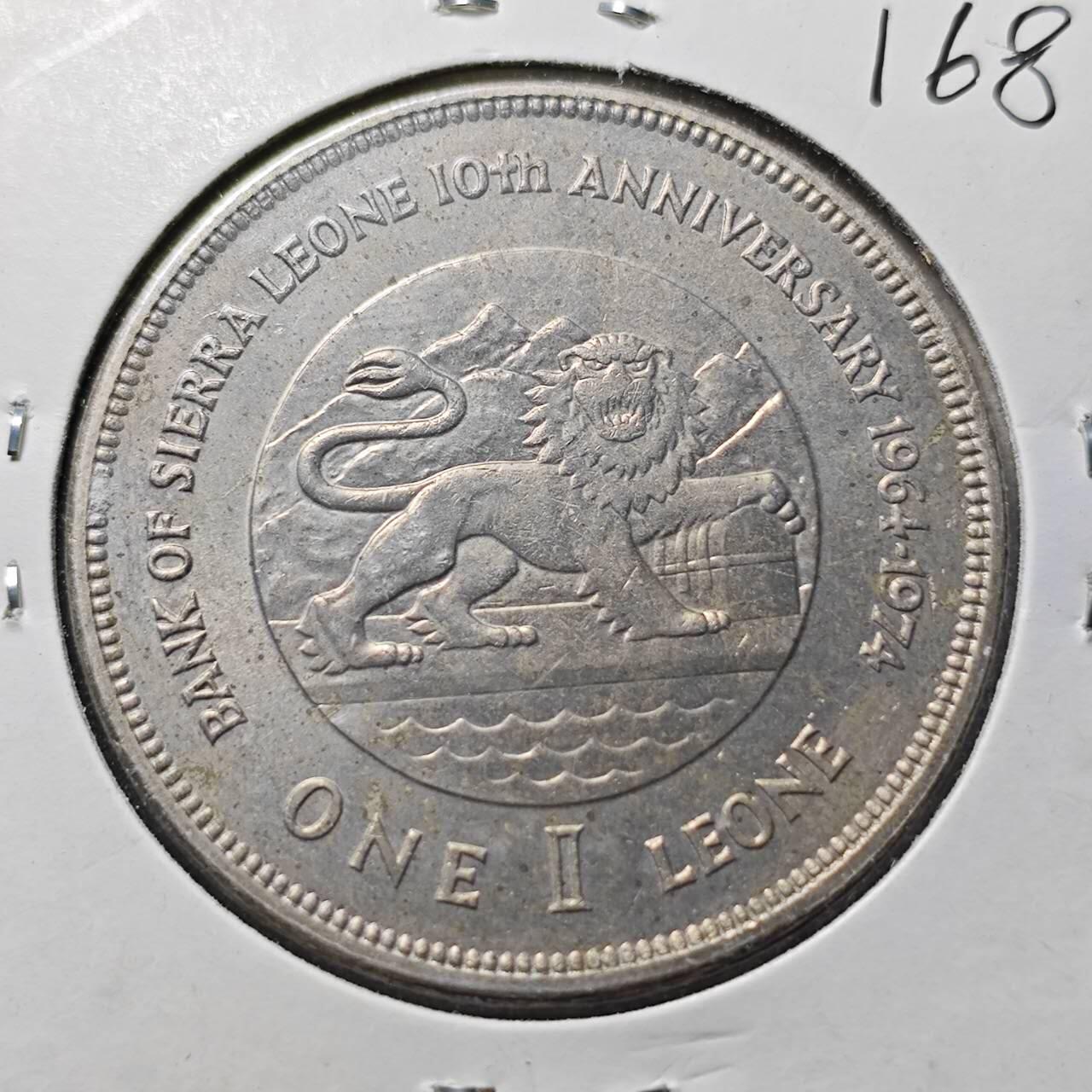 KK钱币收藏小铺   套币专场 2月预留时间 周末发货  塞拉利昂1974年1立昂 中央银行10周年纪念币