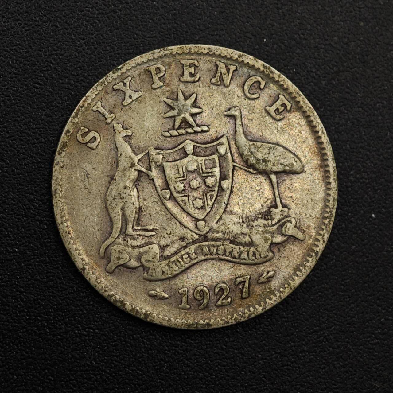 【淘币小摊】实时拍第八百八十一拍   小银币散币场    每周一统一发货 澳大利亚1927年乔治五世6便士银币