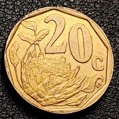 泉币菌-第214场-二月二 龙抬头 专场 拍品多 请提前出价（工作最近较忙 发货不及时，望理解） - 帝王花 普蒂亚花 南非20分硬幣 19mm 纪念币铜钱