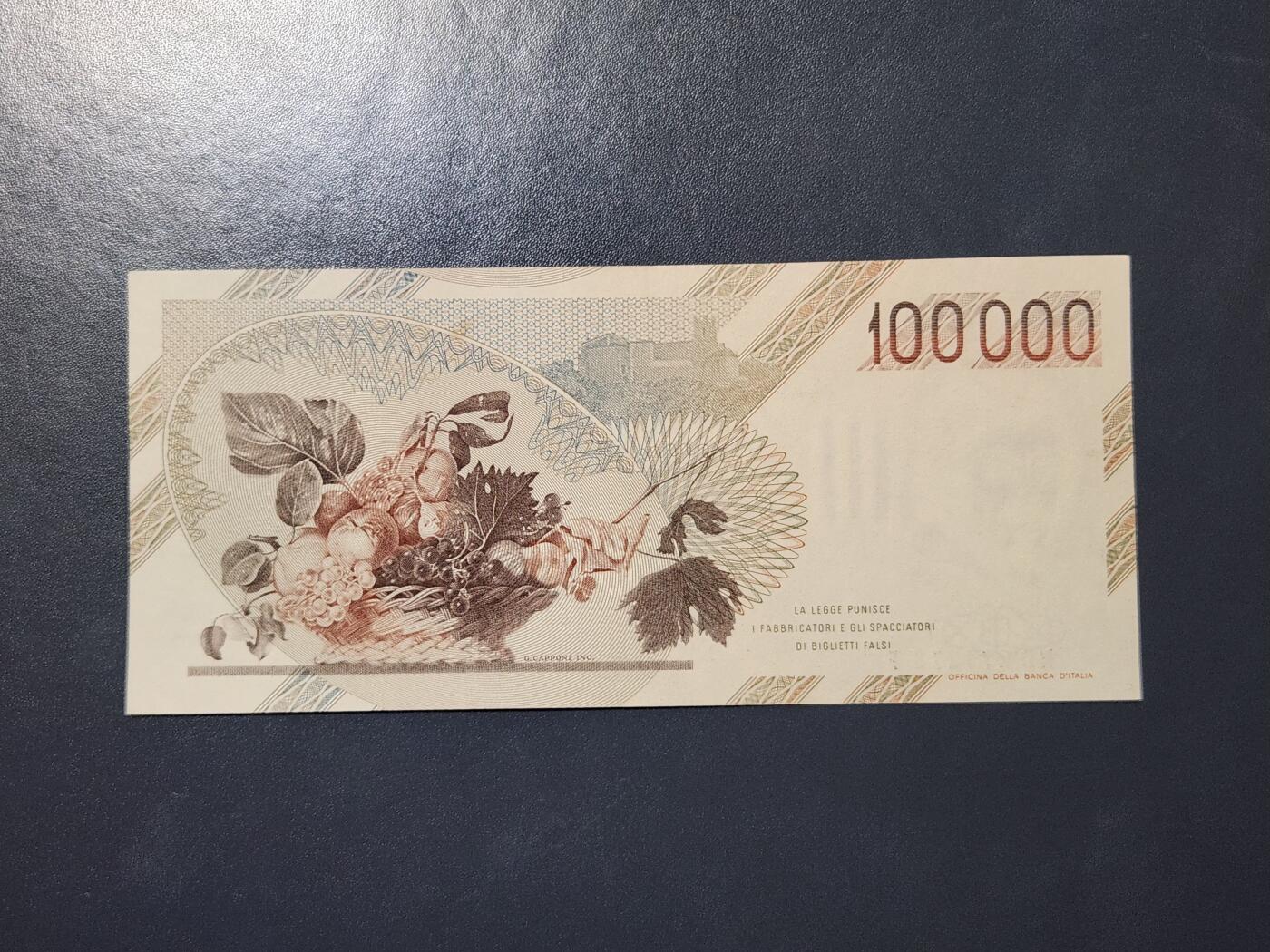 3月21号晚上8点 外国纸币自动截拍第42场 意大利1983年100000里拉10万纸币 近新极美品