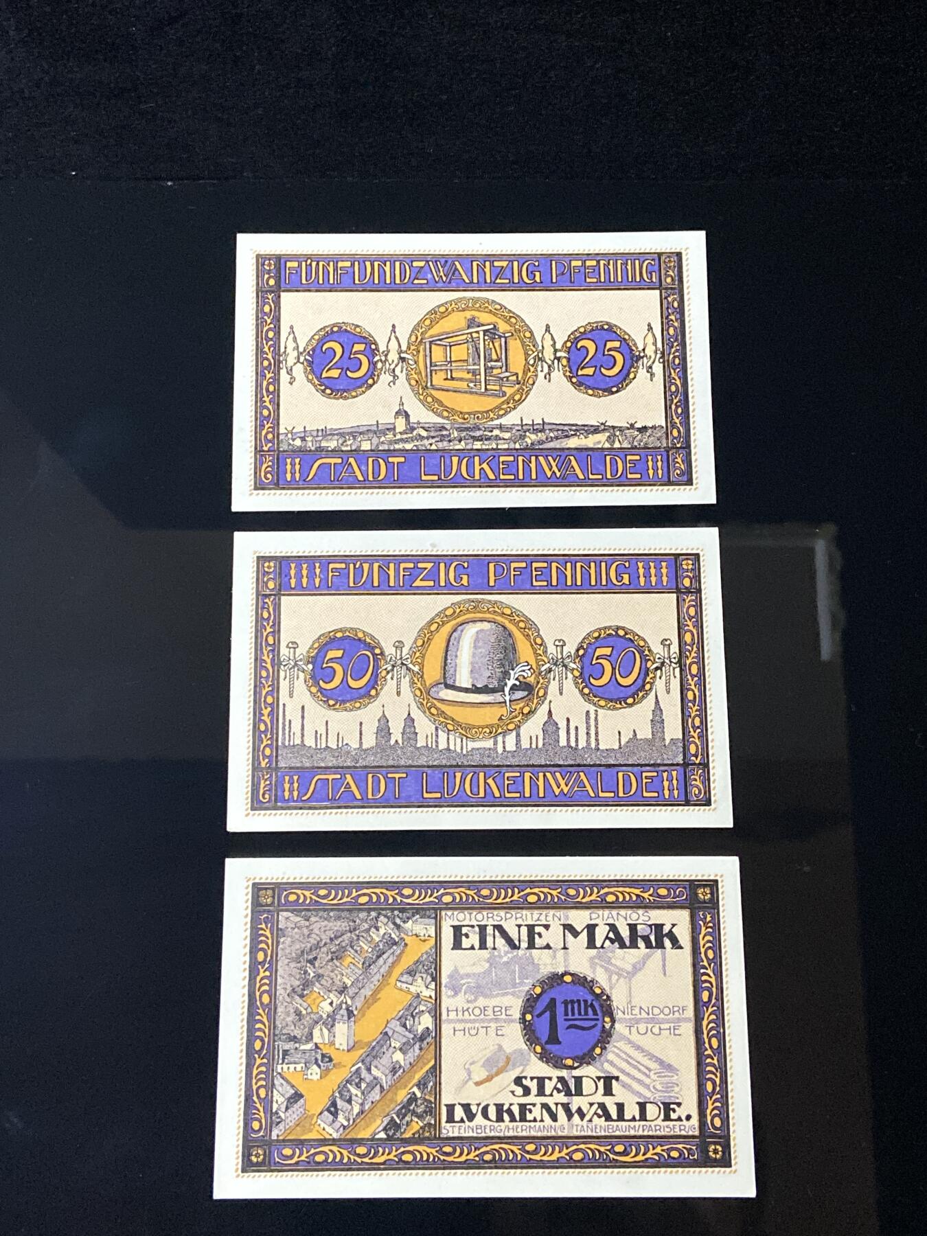 2026年第三十七场(总第二百零六场）德紧纸币特拍场(佣金3%，最低1元) 德紧纸币–德国勃兰登堡州卢肯瓦尔德市（Stadt Luckenwalde）25、50、100芬妮三枚套票
