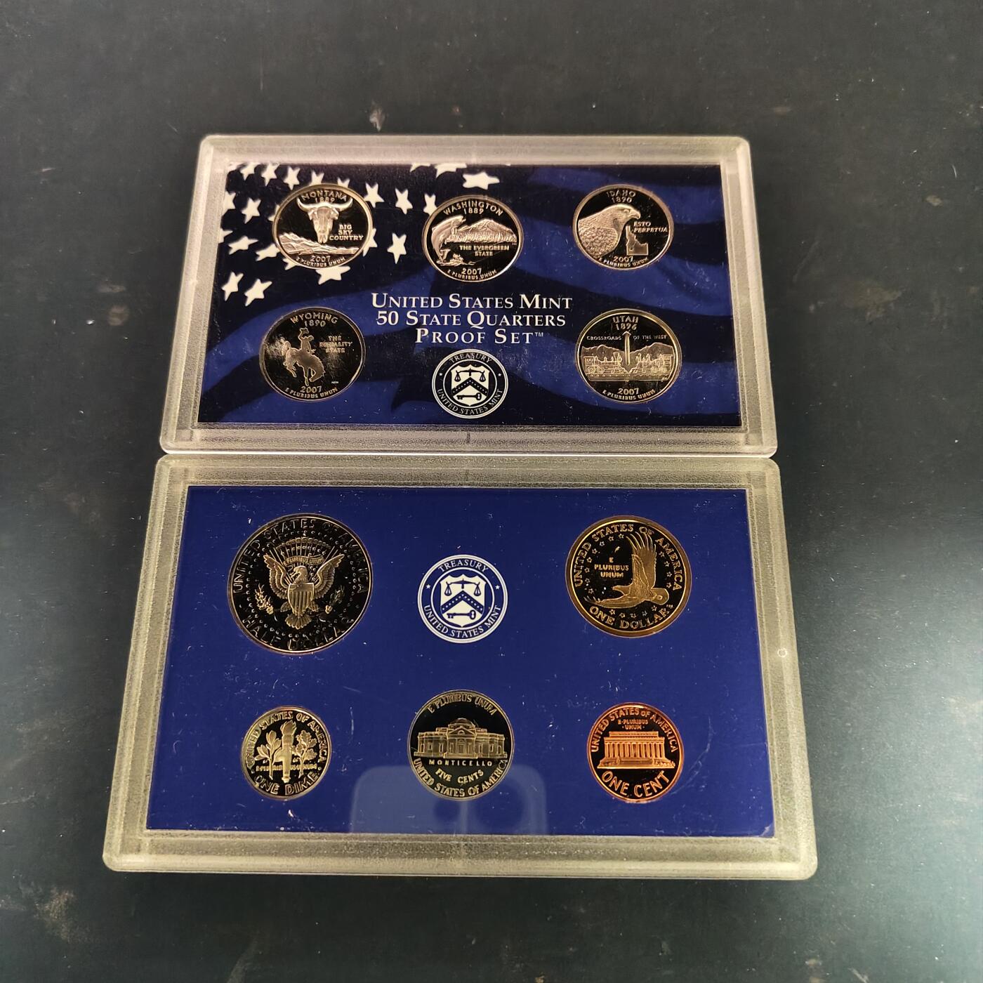 【全场包邮】纯粹捡漏拍515场 美国2007年官方封装精制套币（流通币一盒+州币一盒）-盒证全