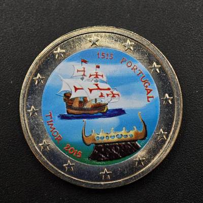 【淘币小摊】实时拍第八百八十一拍   小银币散币场    每周一统一发货 - 葡萄牙2015年登陆东帝汶500周年2欧元纪念币彩绘