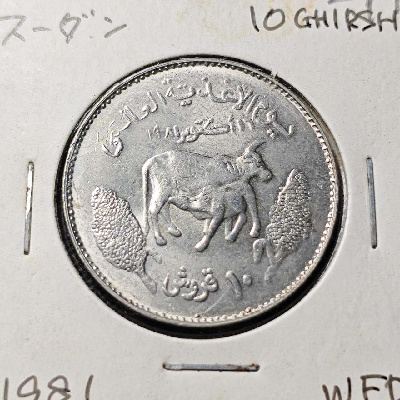 KK钱币收藏小铺   套币专场 2月预留时间 周末发货 苏丹1981年FAO世界粮食日纪念币10格西  稀少