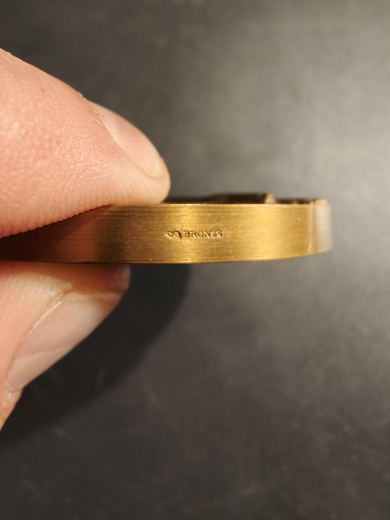 老王徽章第188期 法国电气行业总工会大铜章     原盒    直径66mm    重量165g