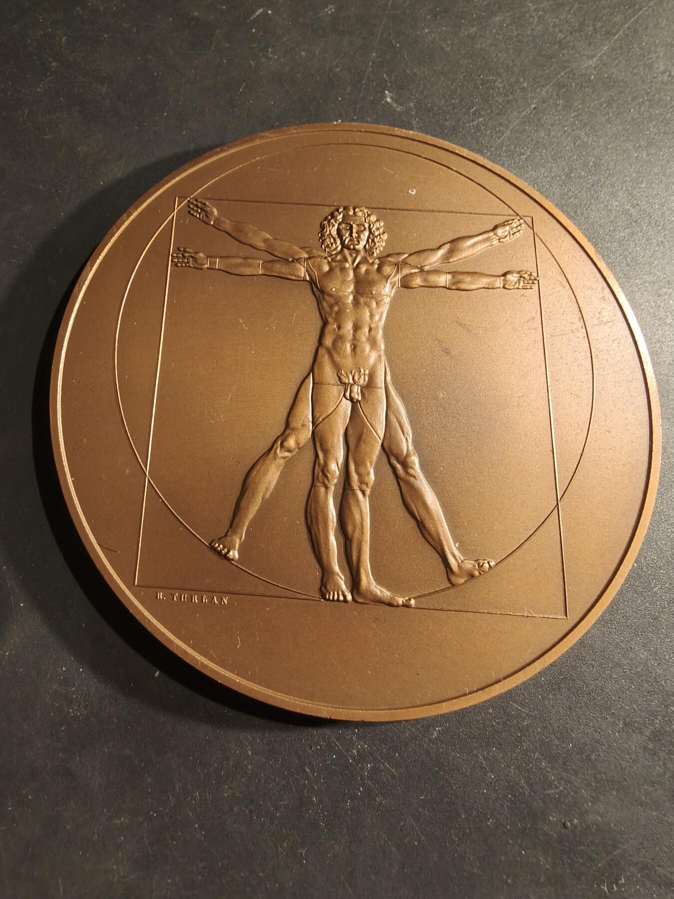 老王徽章第188期 法国人力资源公司Manpower成立25周年大铜章     图林作品     直径10cm     重量400.9g