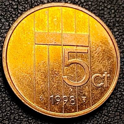 泉币菌-第214场-二月二 龙抬头 专场 拍品多 请提前出价（工作最近较忙 发货不及时，望理解） - 原铜光UNC 1998年 荷兰王国5分铜币 贝娅特丽克丝女王 21mm