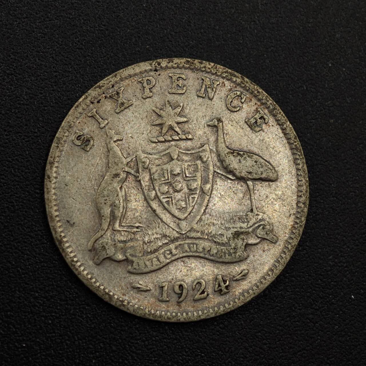 【淘币小摊】实时拍第八百八十一拍   小银币散币场    每周一统一发货 澳大利亚1924年乔治五世6便士银币