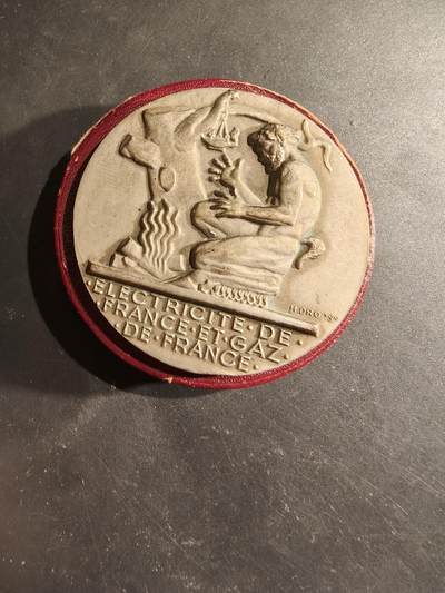 老王徽章第188期 - 法国电力公司镀银大铜章    原盒   大师Dropsy作品    直径54mm     重量71.4g