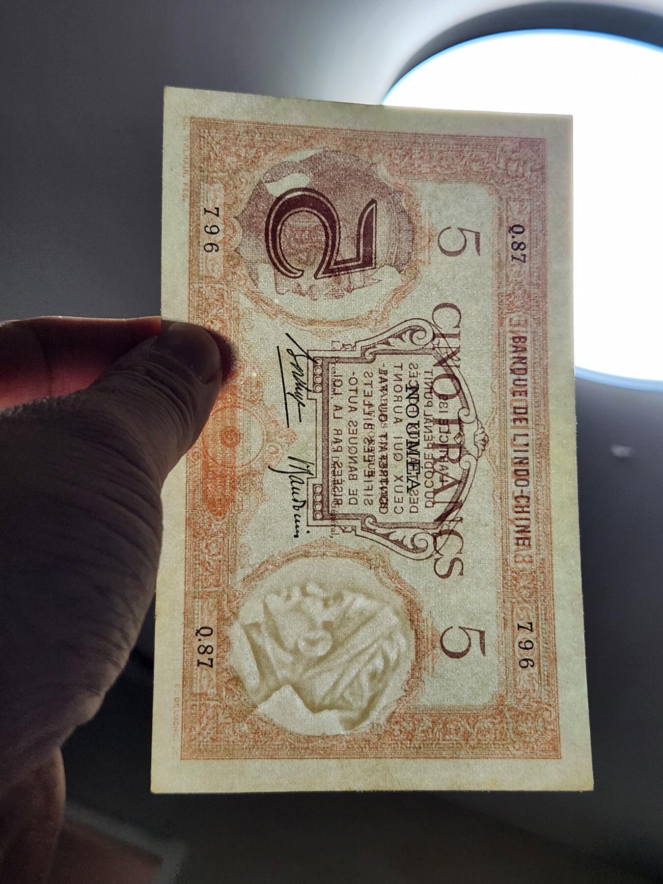 3月22号晚上8点 外国纸币自动截拍第43场 法属 新喀里多尼亚 1926年5法郎 美品