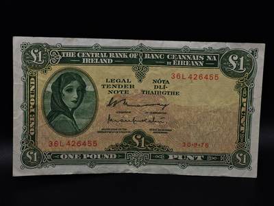  【淘币小摊】限时拍第八百八十二拍   纸币场    每周一统一发货 - 爱尔兰1镑纸币【有折】