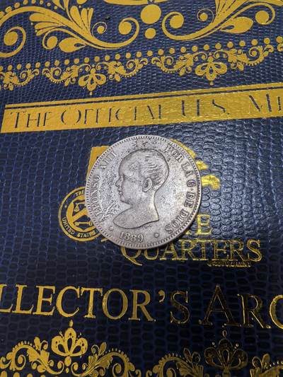 长老汇马年精选第十一场拍卖 - 1889西班牙阿方索十三世娃娃头2比塞塔银币，AU品相