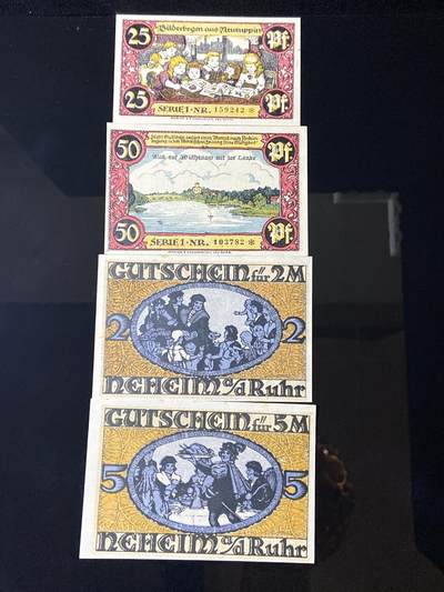 2026年第三十七场(总第二百零六场）德紧纸币特拍场(佣金3%，最低1元) - 德紧纸币–德国鲁平Neueuppin（今德国新鲁平，勃兰登堡州）25、50芬妮两枚套加德国Neheim an der Ruhr（鲁尔河畔内海姆，北莱茵-威斯特法伦州）2、5马克两枚套