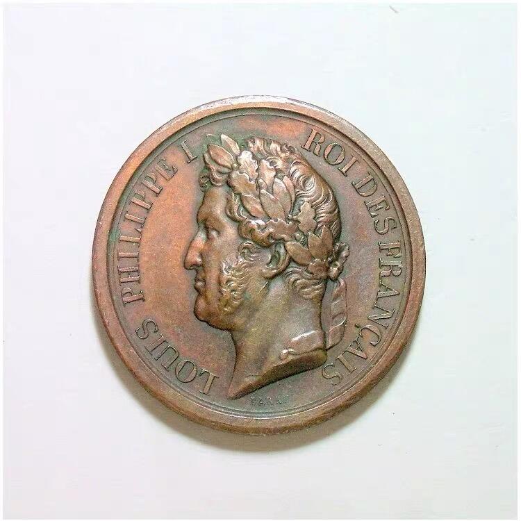 法国1842年 菲利普一世+皇后骑马 高浮雕精制铜章 28MM