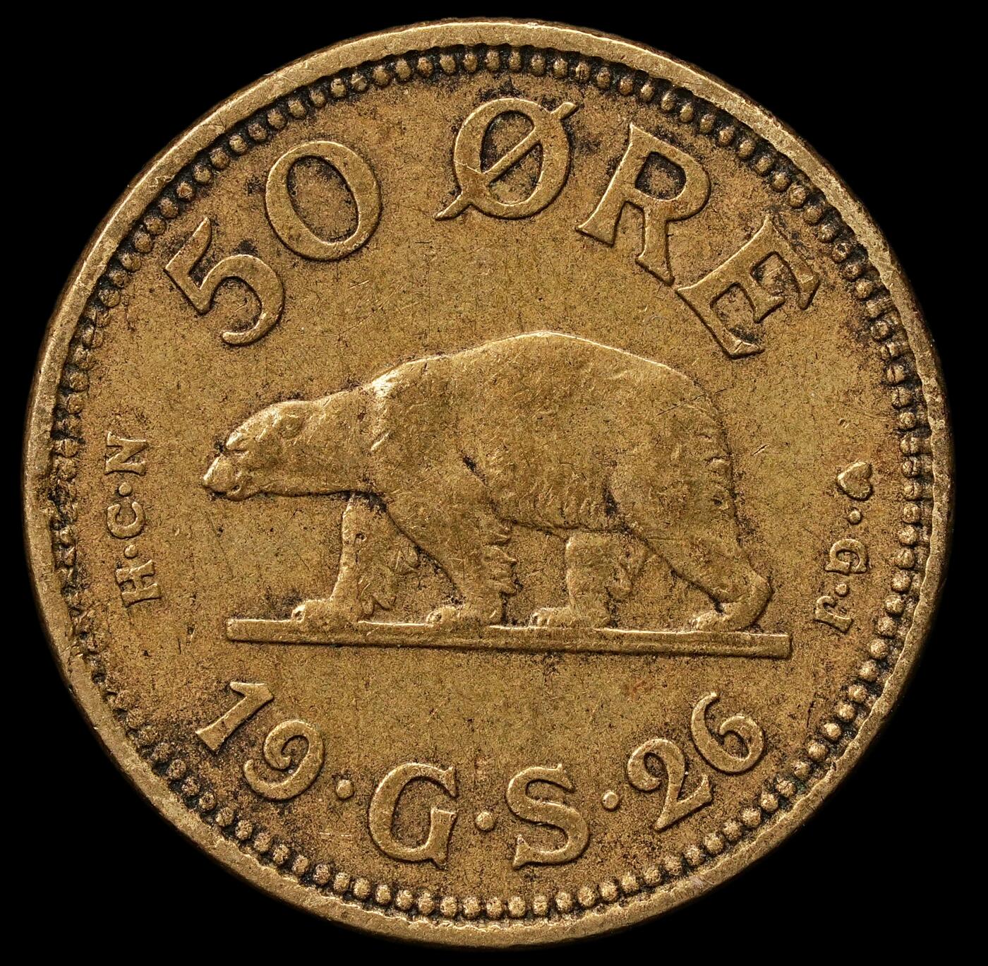 修遠堂世界钱币第108期 1926年格陵兰50欧尔